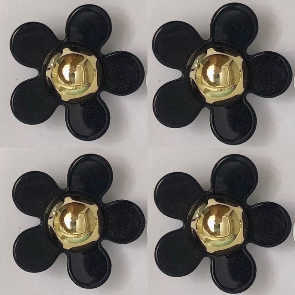 4 Black Daisy Flower Charms for Crocs Set